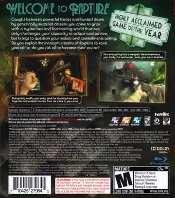 BioShock (USA) (v1.10) (Disc) (Update) box cover back